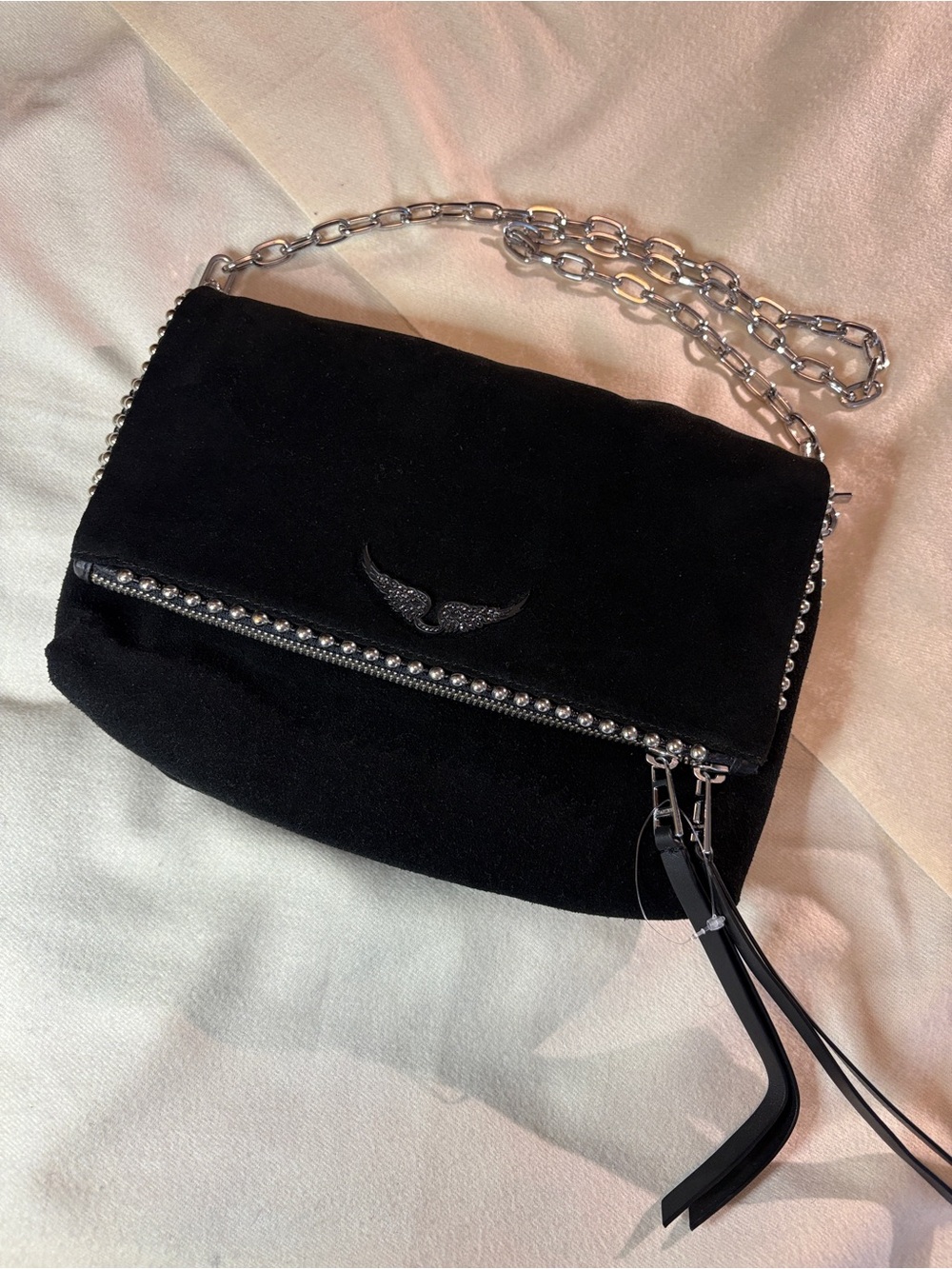 Zadig & Voltaire Black Suede Wing-Emblem Chain Crossbody - Picture 3 of 13